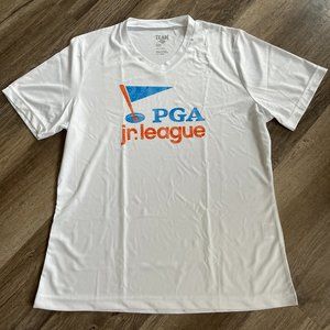 PGA Jr League Women's Golf V-Neck Short Sleeve Team 365 Shirt White Size Large